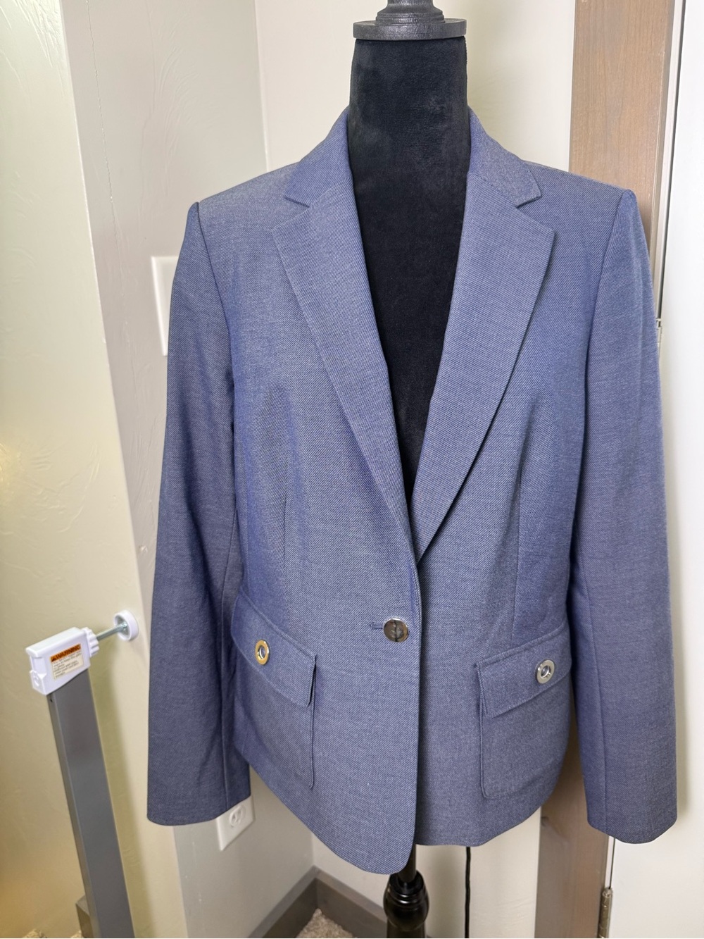 Calvin Klein Double Breasted Button Up Blazer Blue Twill Navy Business Casual 10